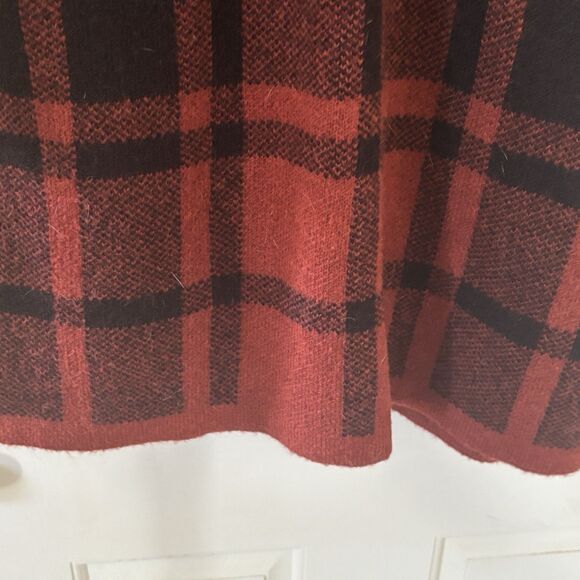 Soft Surroundings Open Cardigan XL Red Long Plaid Alpaca Wool Fall Boho Western - Picture 8 of 10